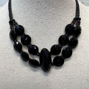 Vintage Black Faceted Bead Necklace Chunky Statement Adjustable Collar 90s